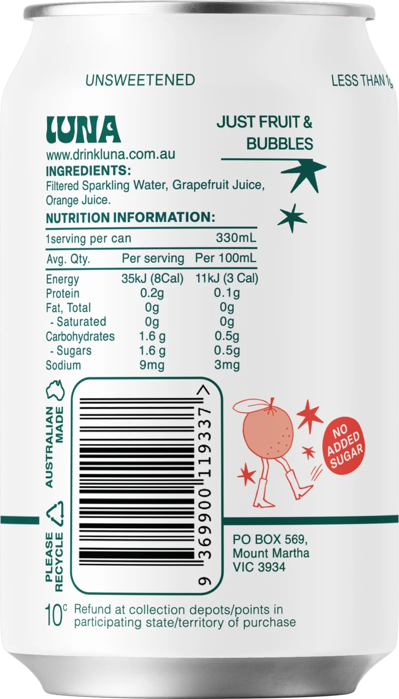 Pink Grapefruit - Pack of 12 – back of can with ingredients and nutrition information